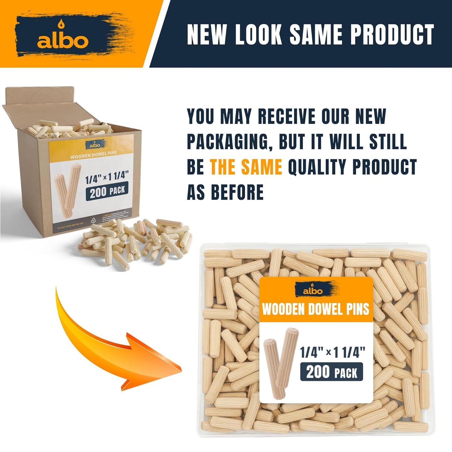 ALBO Wooden Dowel Pins 1/4 x 1-1/4 inch Hardwood 200pcs