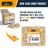 ALBO Wooden Dowel Pins 1/4 x 1-1/4 inch Hardwood 200pcs