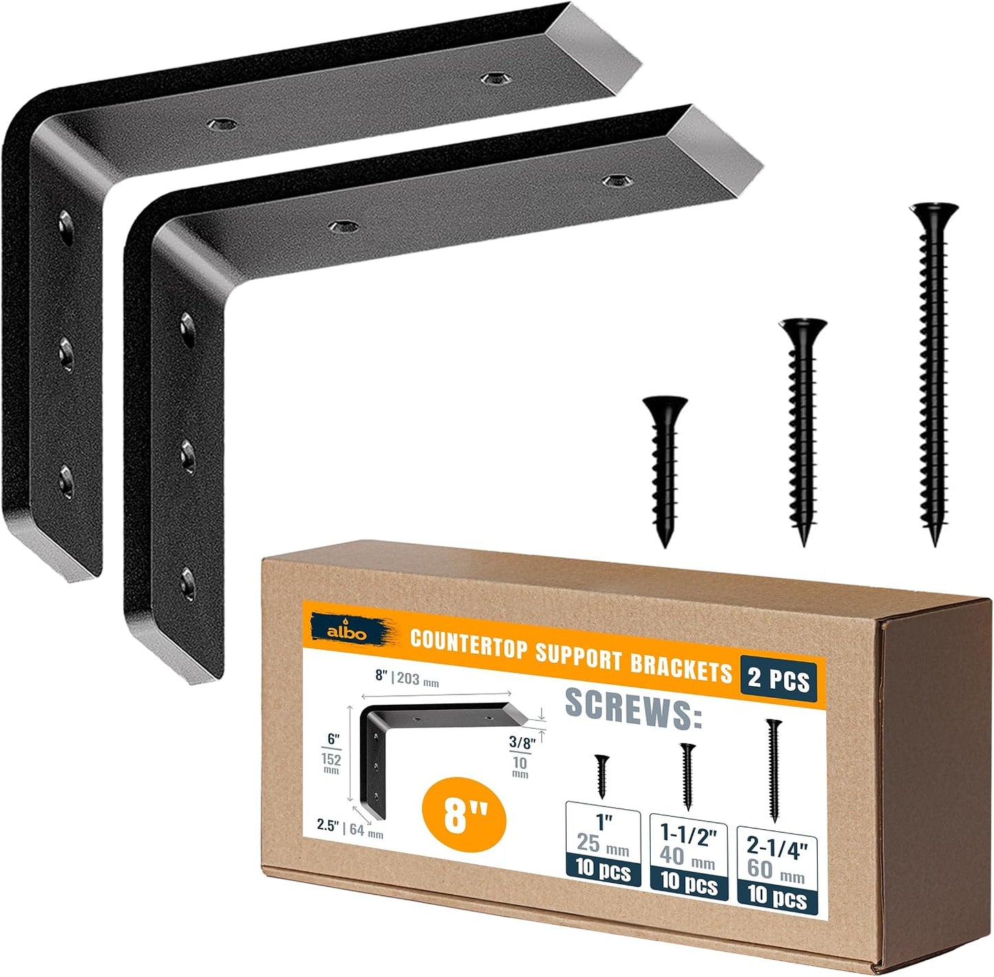 Albo Countertop Support Brackets 4Pcs 20 Inch Heavy Duty Reinforced Black Steel