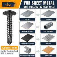 ALBO #10 x 1 inch Self-Tapping Sheet Metal Screws Black 200pcs