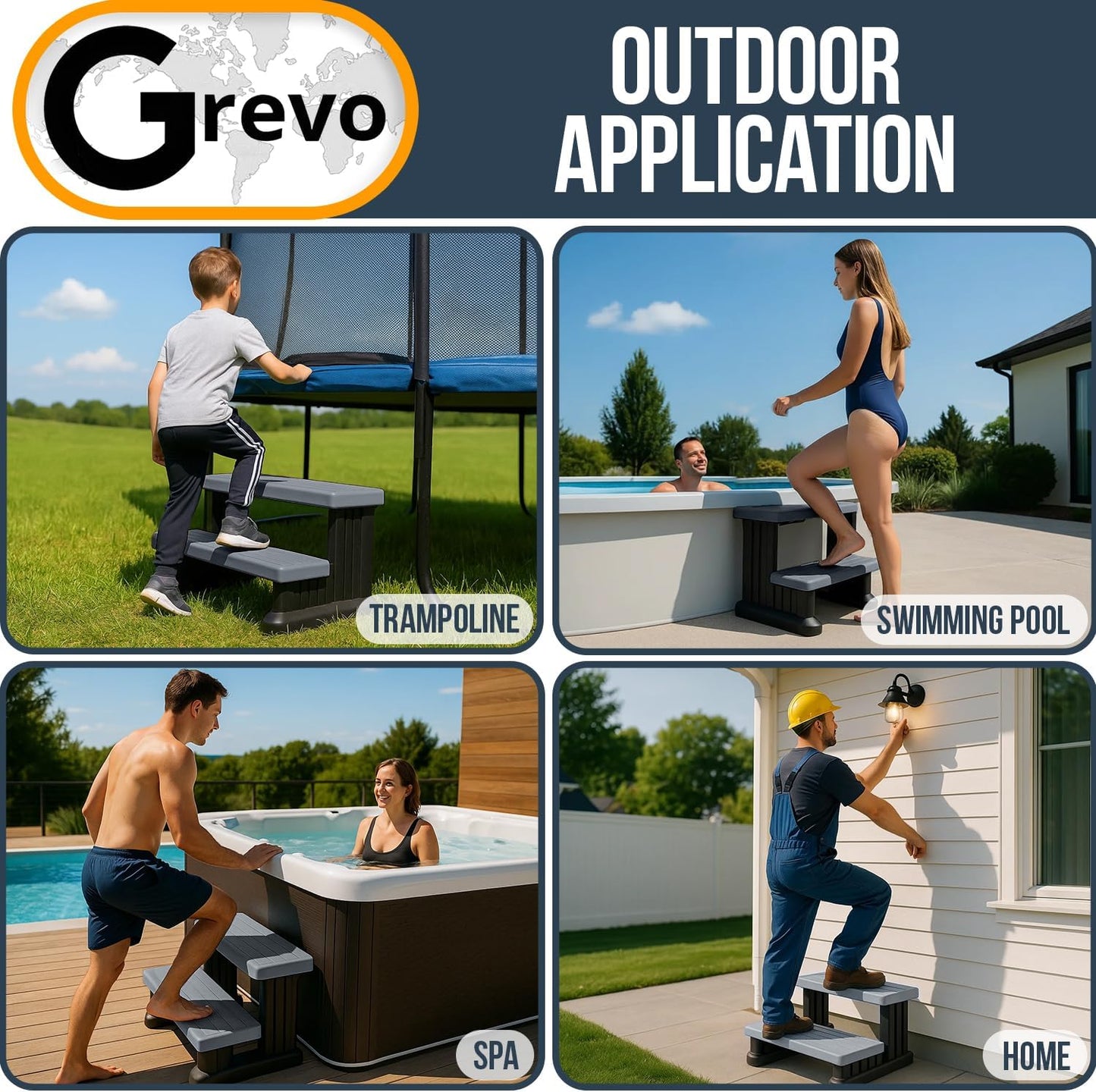 Grevo Hot Tub Steps Wide 31 inch Gray Plastic Anti-Slip