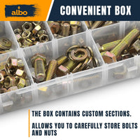 ALBO Hex Head Bolts and Nuts Yellow Zinc Plated 1/4"-3/8" with Washers, 1/2"-1-1/2" Lengths, 300pcs