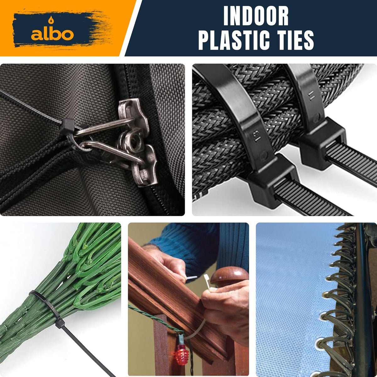 ALBO 100 Pcs. Green Zip Ties, 10 Inch, UV-Resistant Nylon Cable Ties for Indoor/Outdoor Use