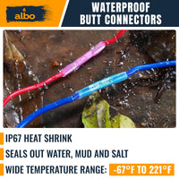 ALBO Heat Shrink Butt Connectors 16-14 AWG (500pcs) - Waterproof Solder Seal Insulated Copper Crimp Splice Terminals for Automotive, Marine Wiring | 1.5-2.5mm² Gauge Wire Connectors