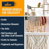ALBO 1" x 24" Wooden Dowel Rods Set - 10 Pack Birch Natural Thin Hardwood Craft Rods Small Crafts Toys Doll Furniture Professional Smooth Bulk Material Handicrafts Miniatures DIY New