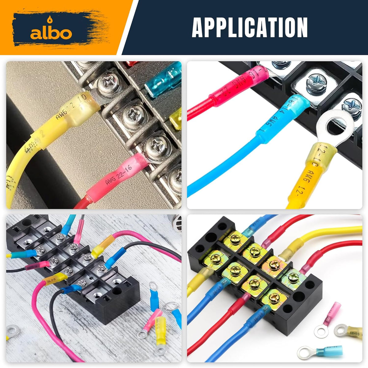 ALBO Blue Heat Shrink Ring Terminal Kit 16-14 AWG 250pcs