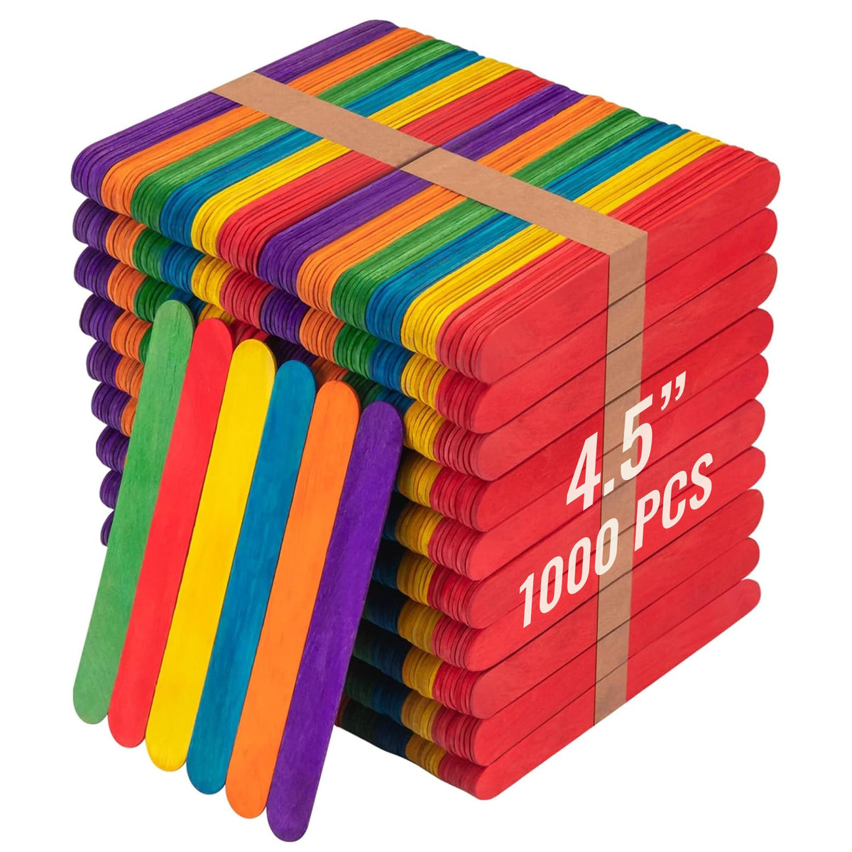 ALBO 1000 Pack 4.5" Colored Wood Popsicle Rainbow Craft Sticks – Lollipop Ice Cream Sticks, Bulk STEM Classroom Art Supplies, DIY Model Building, Wax Hair Removal Applicators, Epoxy Resin Mixing