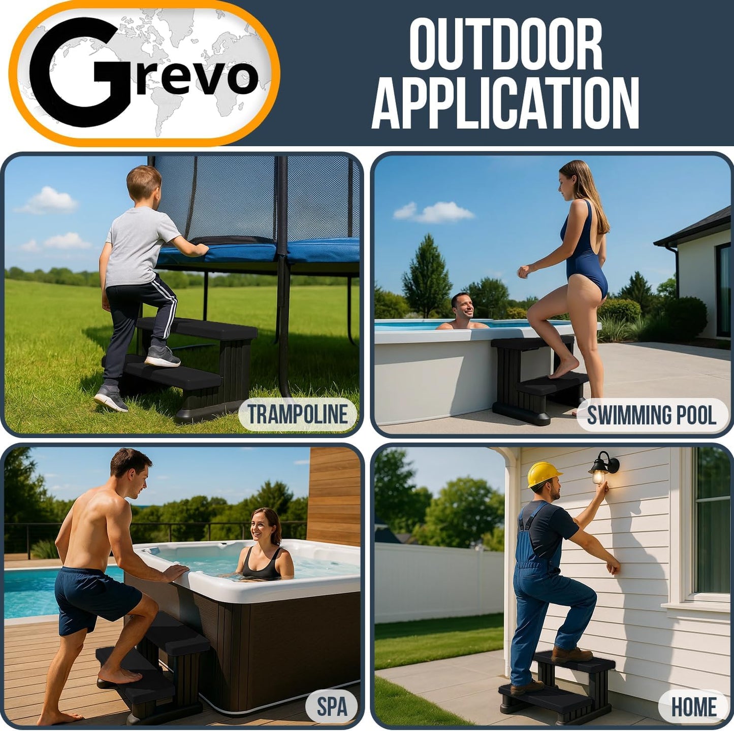 Grevo Hot Tub Steps Outdoor 31 inch Wide Black