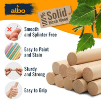 ALBO 1" x 24" Wooden Dowel Rods Set - 10 Pack Birch Natural Thin Hardwood Craft Rods Small Crafts Toys Doll Furniture Professional Smooth Bulk Material Handicrafts Miniatures DIY New