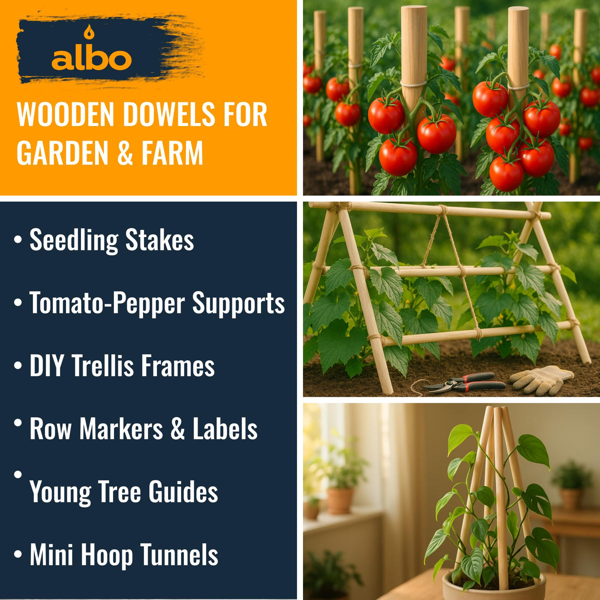 ALBO 1" x 24" Wooden Dowel Rods Set - 10 Pack Birch Natural Thin Hardwood Craft Rods Small Crafts Toys Doll Furniture Professional Smooth Bulk Material Handicrafts Miniatures DIY New