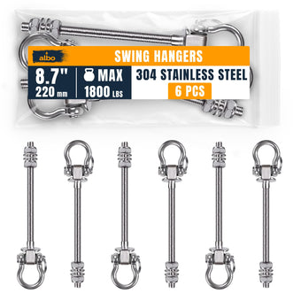 compare product Albo 6 Pack Heavy Duty Swing Hangers – 8.7 Inch, 304 Stainless Steel, 1800 lbs Swivel Hooks for Hammock, Porch, Gym, Punching Bag, Yoga, Playground, Ceiling Mount for Wood & Concrete Indoor Outdoor