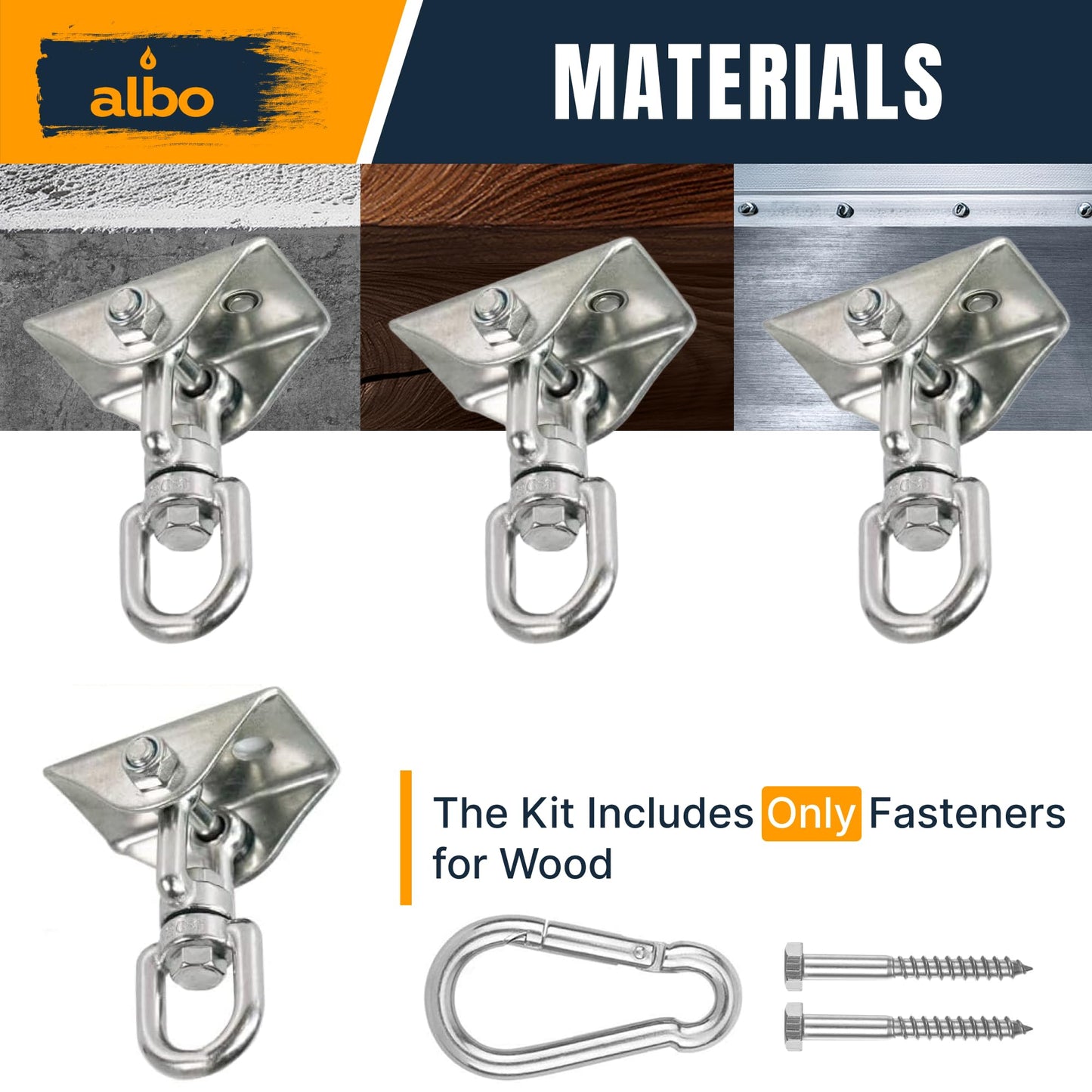 Albo Heavy Duty Swing Hangers 2 Pack, 2650 LBS, 360° Swivel, Silver