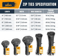 ALBO Black Cable Ties Assorted Sizes 4-12 Inch 800 Pack