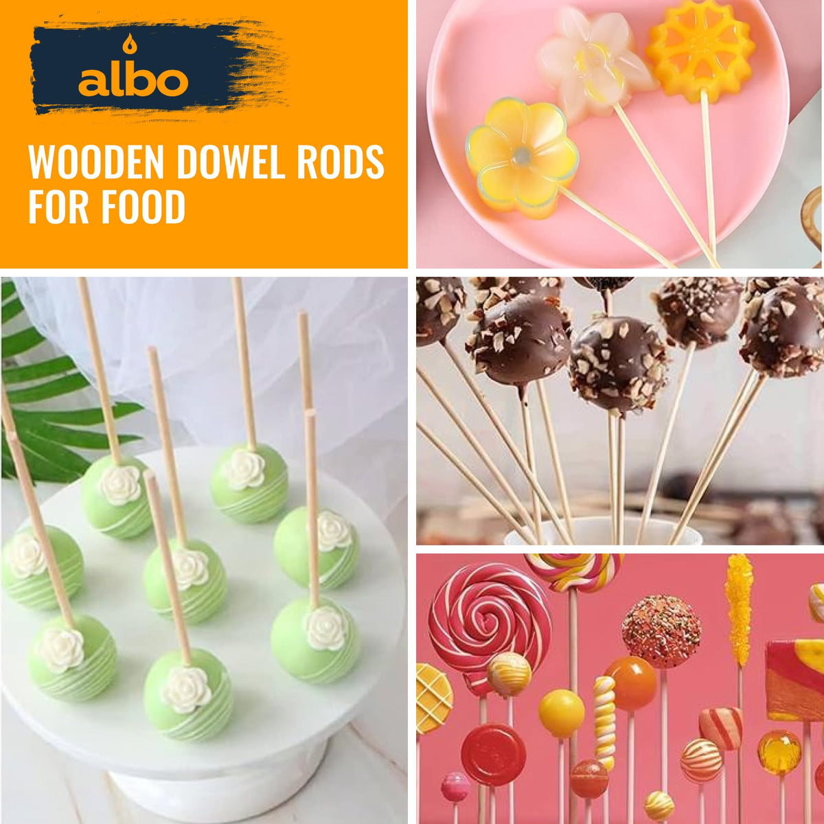 ALBO Wooden Dowel Rods 100 PCS 1/4" x 6" Inch Round Wood Sticks for Crafts, DIY Projects and Macrame Hardwood Assorted Bouquet Sticks Cake Dowels for Tiered Cakes