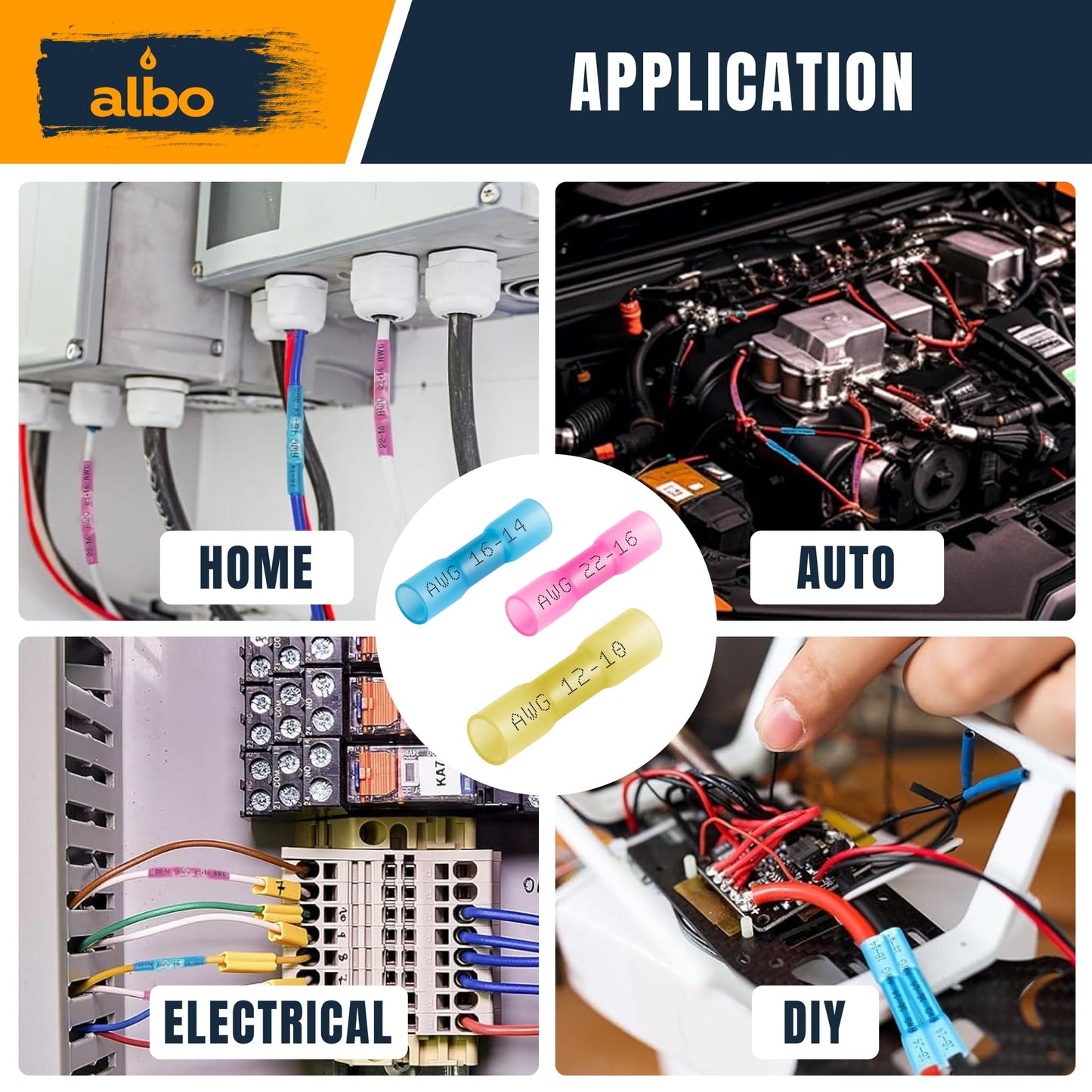 ALBO Heat Shrink Butt Connectors 12-10 AWG (500pcs) - Waterproof Solder Seal Insulated Copper Crimp Wire Splice Terminals for Automotive, Marine Wiring | 4-6mm? Gauge Connectors