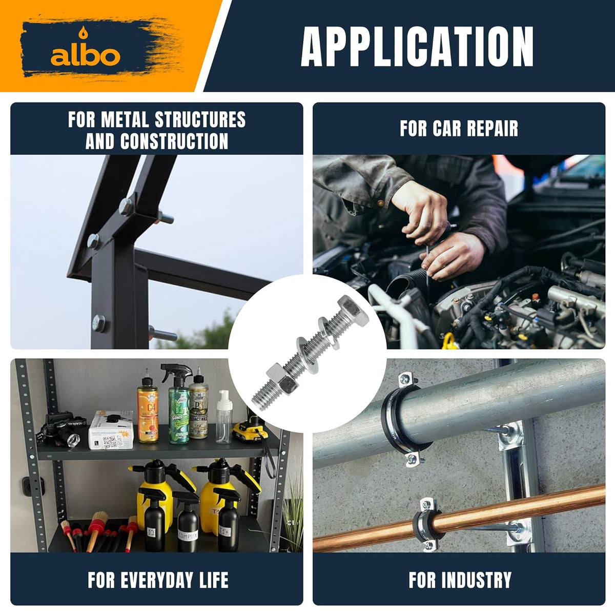 ALBO Hex Head Bolts and Nuts Stainless Steel Assortment Kit 1/4"-3/8", 1/2"-1-1/2" Lengths, 300pcs