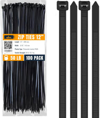 ALBO Black Zip Ties 12 inch 100 Pack 50lb Heavy Duty