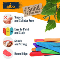 ALBO 1000 Pack 4.5" Colored Wood Popsicle Rainbow Craft Sticks – Lollipop Ice Cream Sticks, Bulk STEM Classroom Art Supplies, DIY Model Building, Wax Hair Removal Applicators, Epoxy Resin Mixing