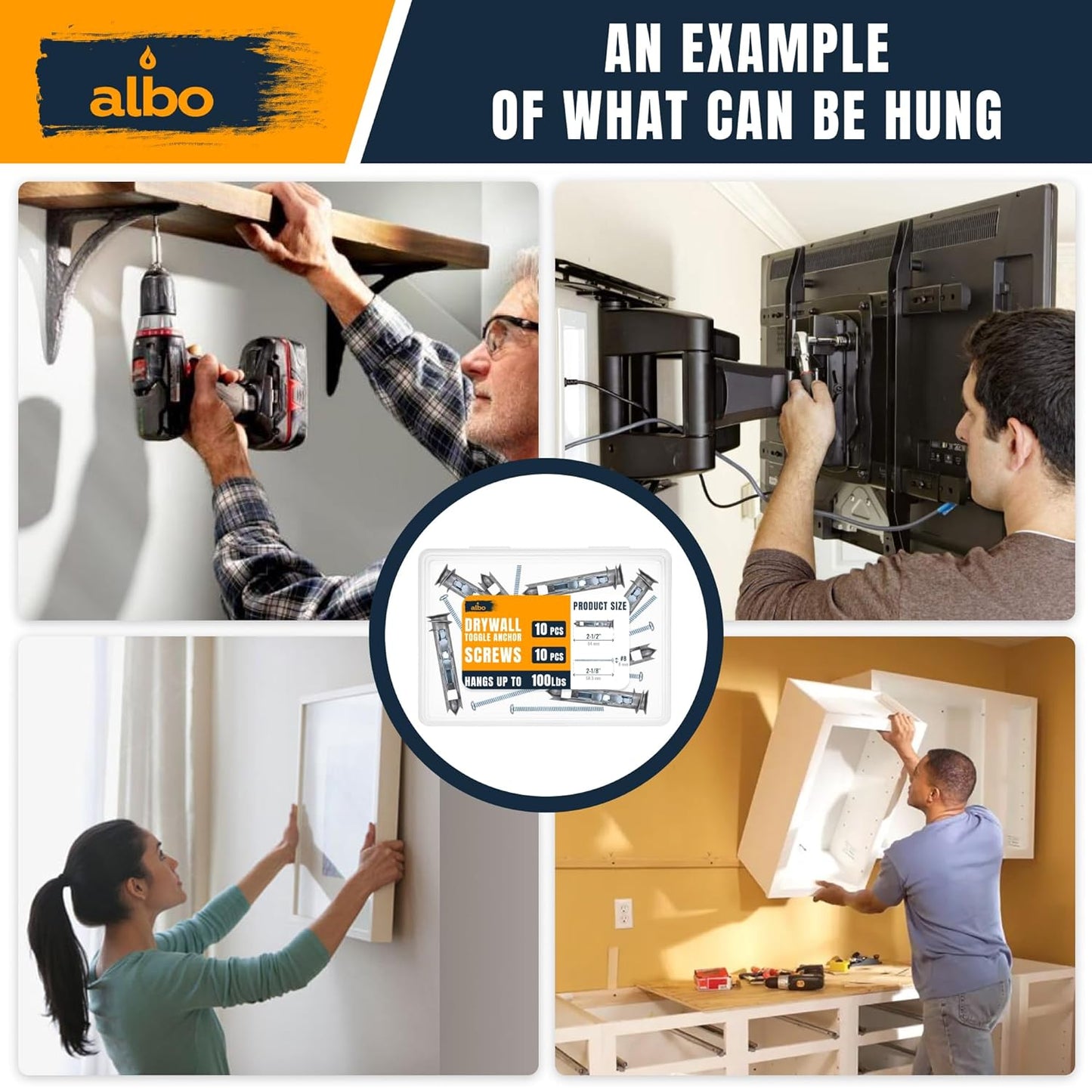 ALBO EZ Self-Drilling Drywall Toggle Anchors Kit Heavy Duty Metal Anchors 10pcs