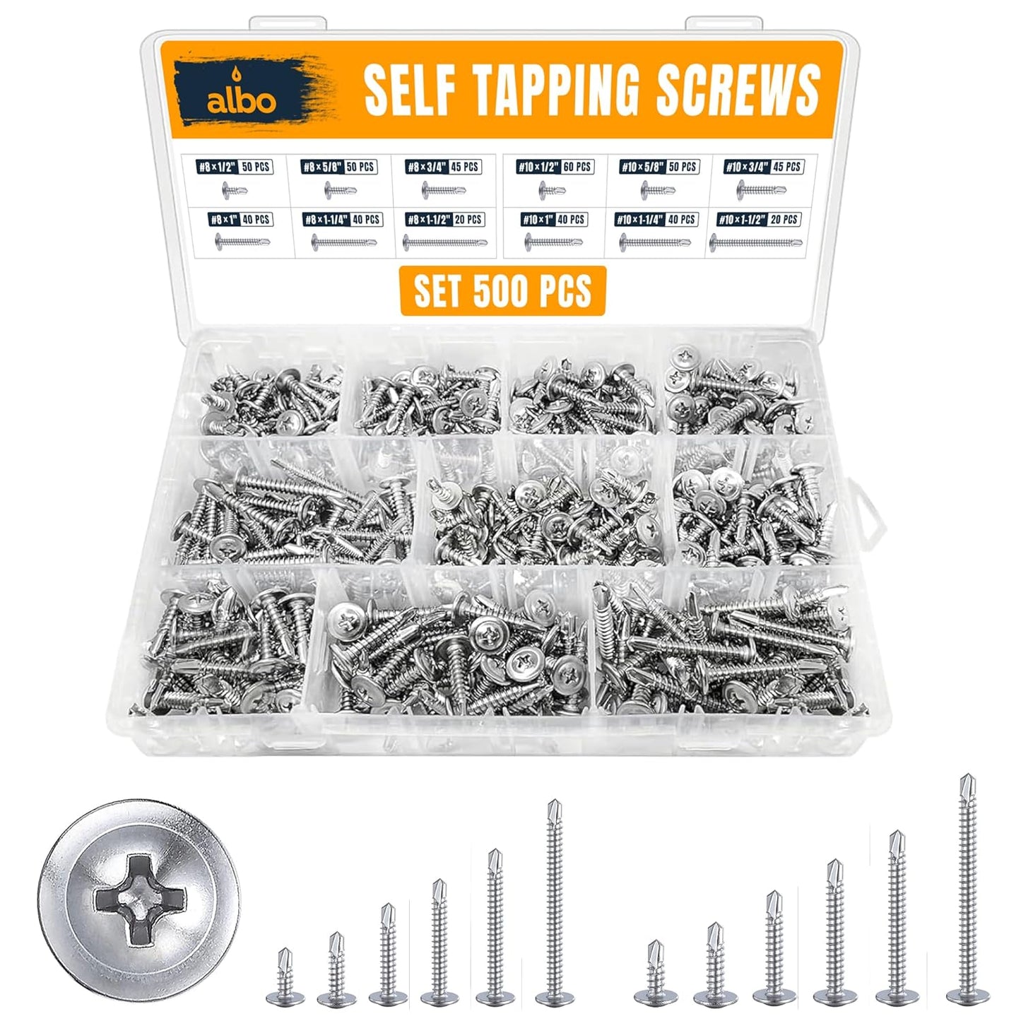 ALBO #8 x 1 inch Stainless Steel Self-Tapping Screws 200pcs