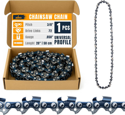 3/8" Pitch .050" Gauge 72DL 20" Chainsaw Chain Single Loop - Full Chisel Chrome Cutters, Reinforced Rivets, CE Certified - Fits Stihl MS311 MS391, Husqvarna 455/460 Rancher, Poulan Pro