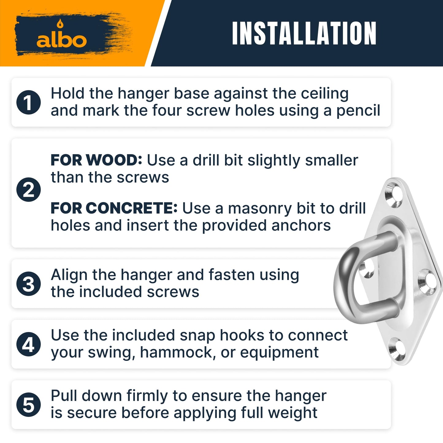 Albo Heavy Duty 304 Stainless Steel Diamond Plate Swing Hangers 2 PCS