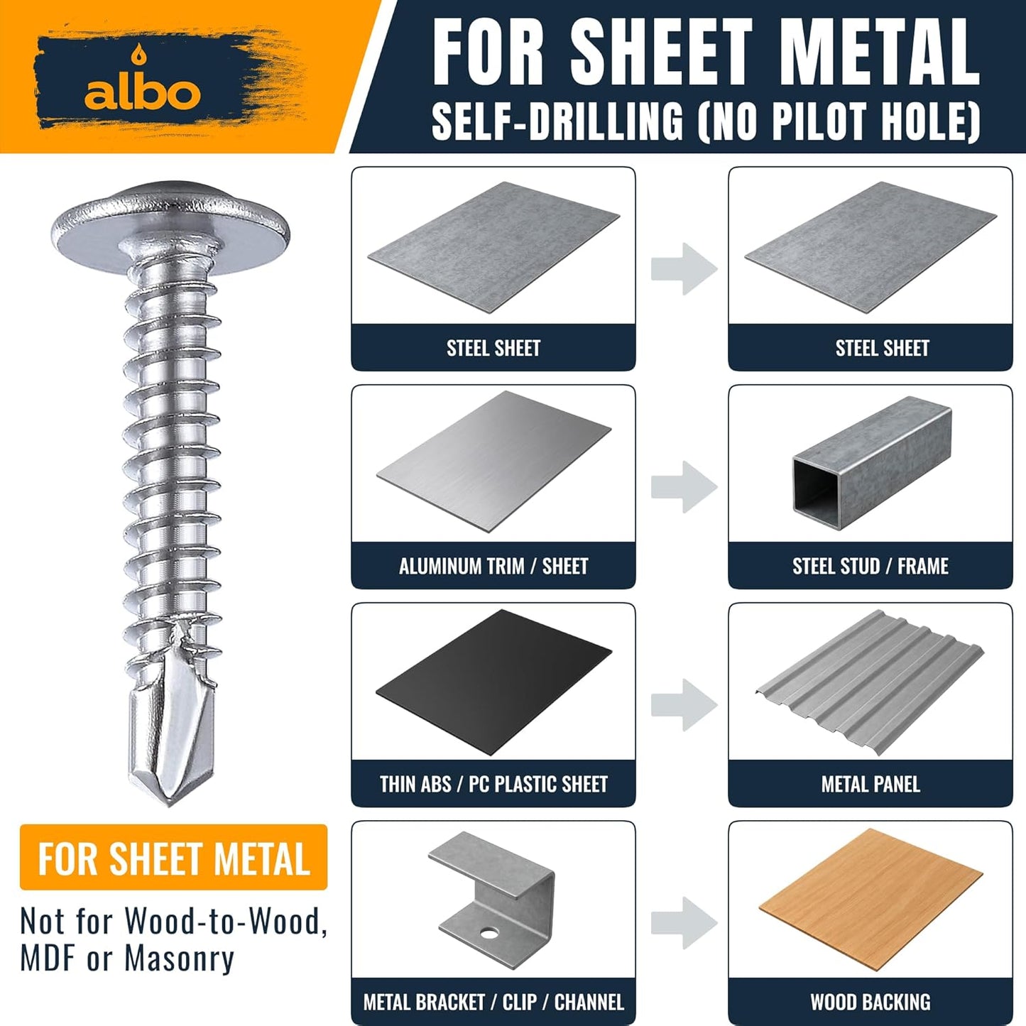 ALBO #8 x 1 inch Stainless Steel Self-Tapping Screws 200pcs
