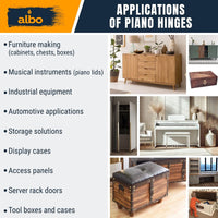 Albo Piano Hinge 48 Inch Silver Heavy Duty (2-Pack)