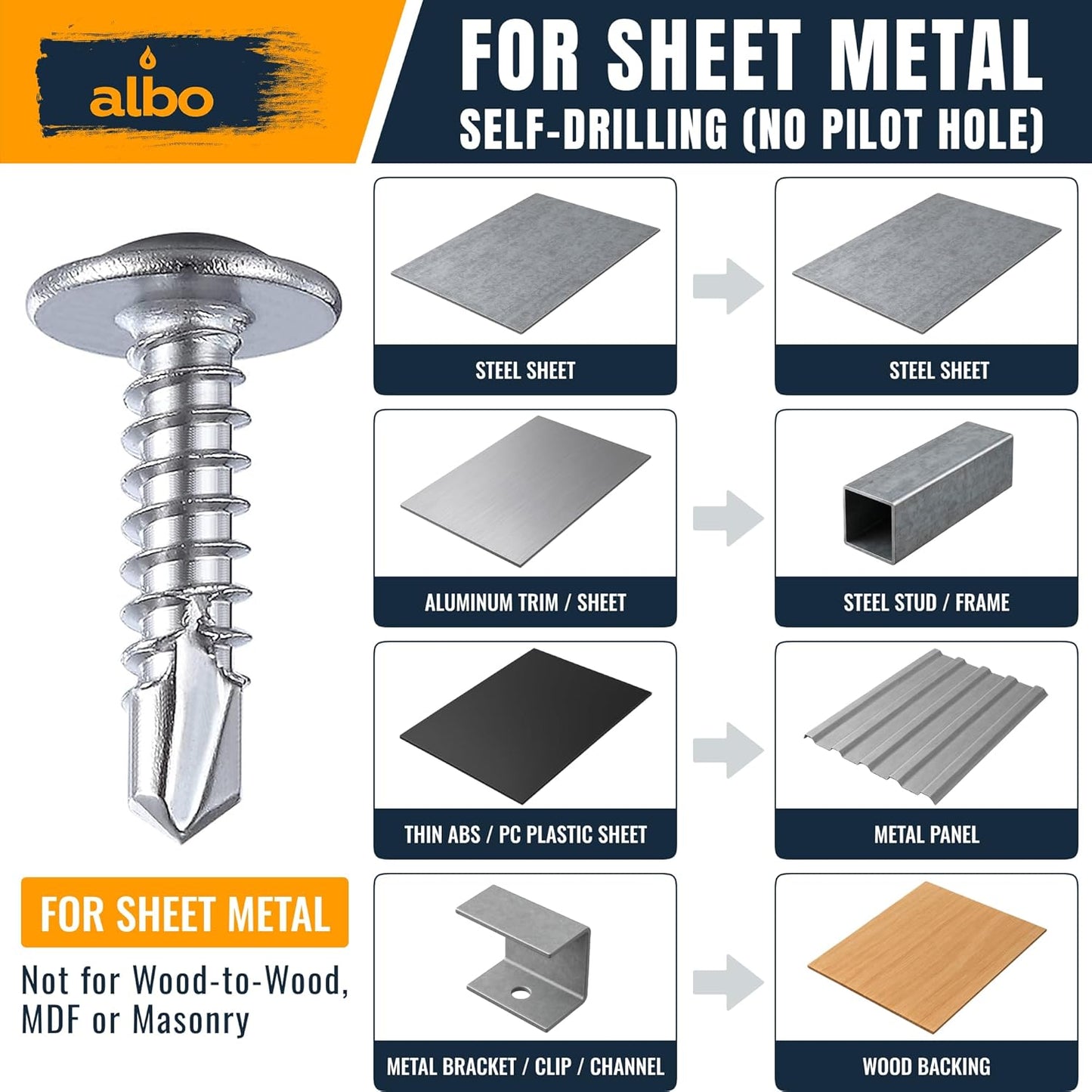 ALBO #8 x 3/4 inch Stainless Steel Self-Tapping Screws 300pcs