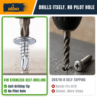 ALBO #10 x 1 inch Stainless Steel Self-Tapping Screws 200pcs