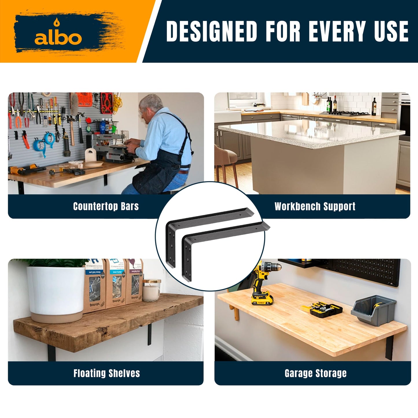 ALBO 20 inch Heavy Duty Countertop Support Brackets 2PCS