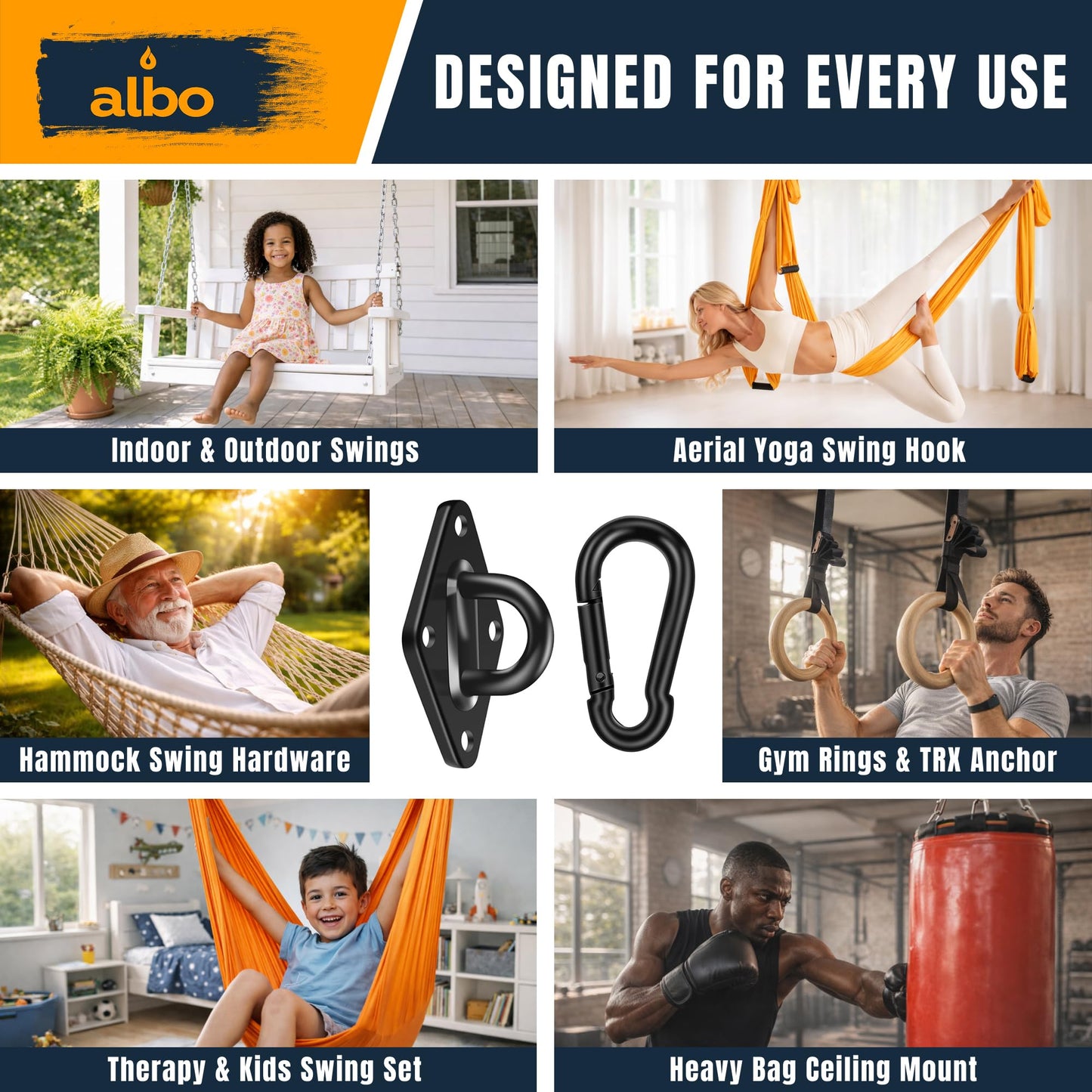 Albo Diamond Plate Heavy Duty Swing Hangers 2 Pcs Black Stainless Steel