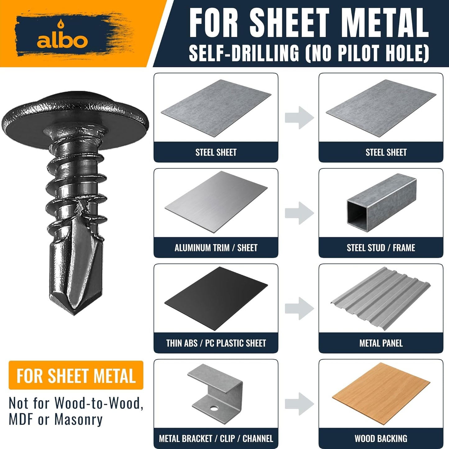 ALBO #8 x 1/2 inch Stainless Steel Self-Tapping Truss Head Screws 400pcs