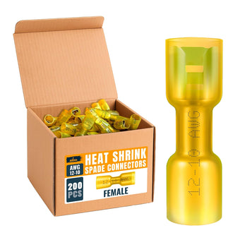 compare product ALBO Heat Shrink Female Spade Connectors Kit AWG 12–10 Yellow 200pcs