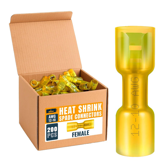 ALBO Heat Shrink Female Spade Connectors Kit AWG 12–10 Yellow 200pcs