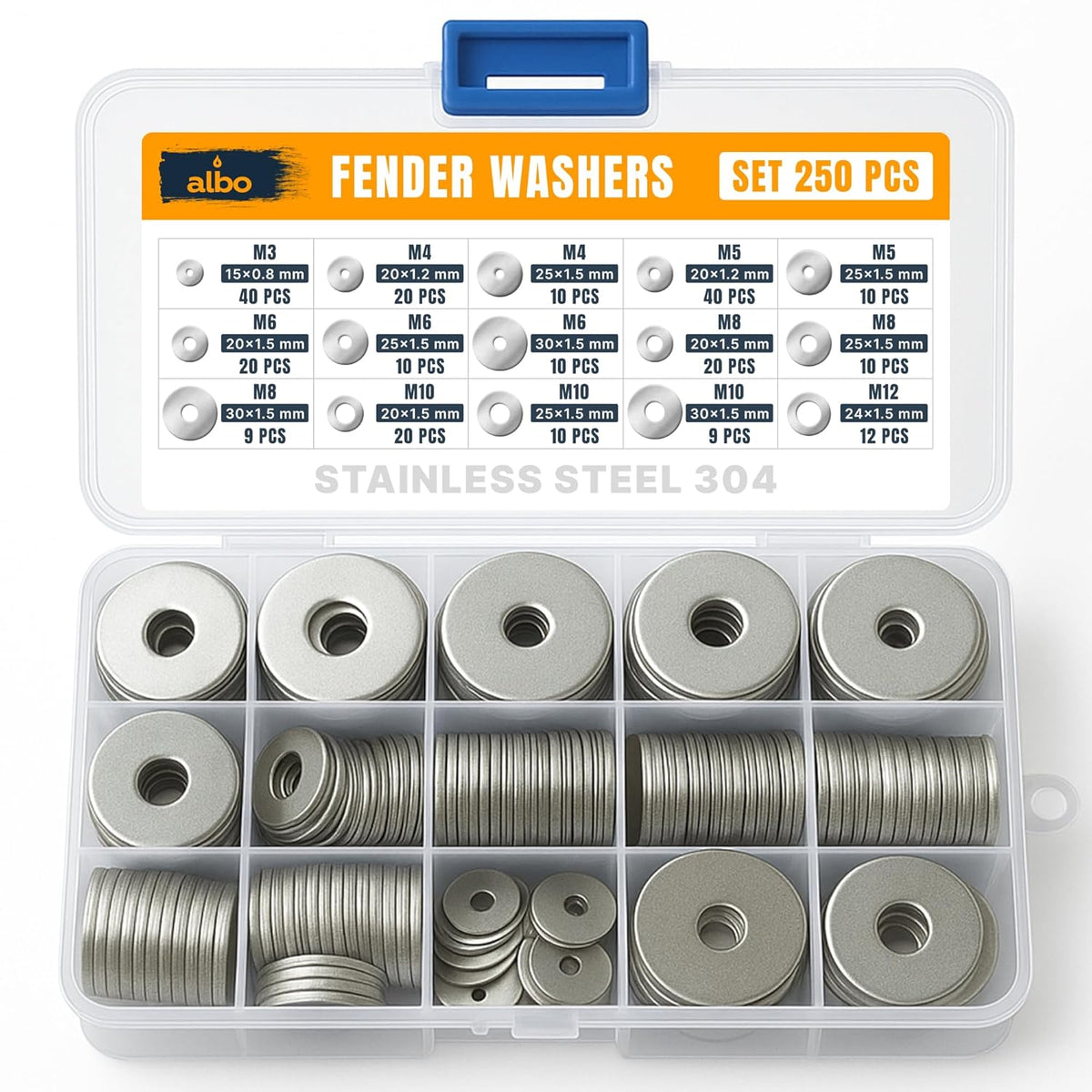 ALBO Stainless Steel Fender Flat Washers Assortment 500pcs