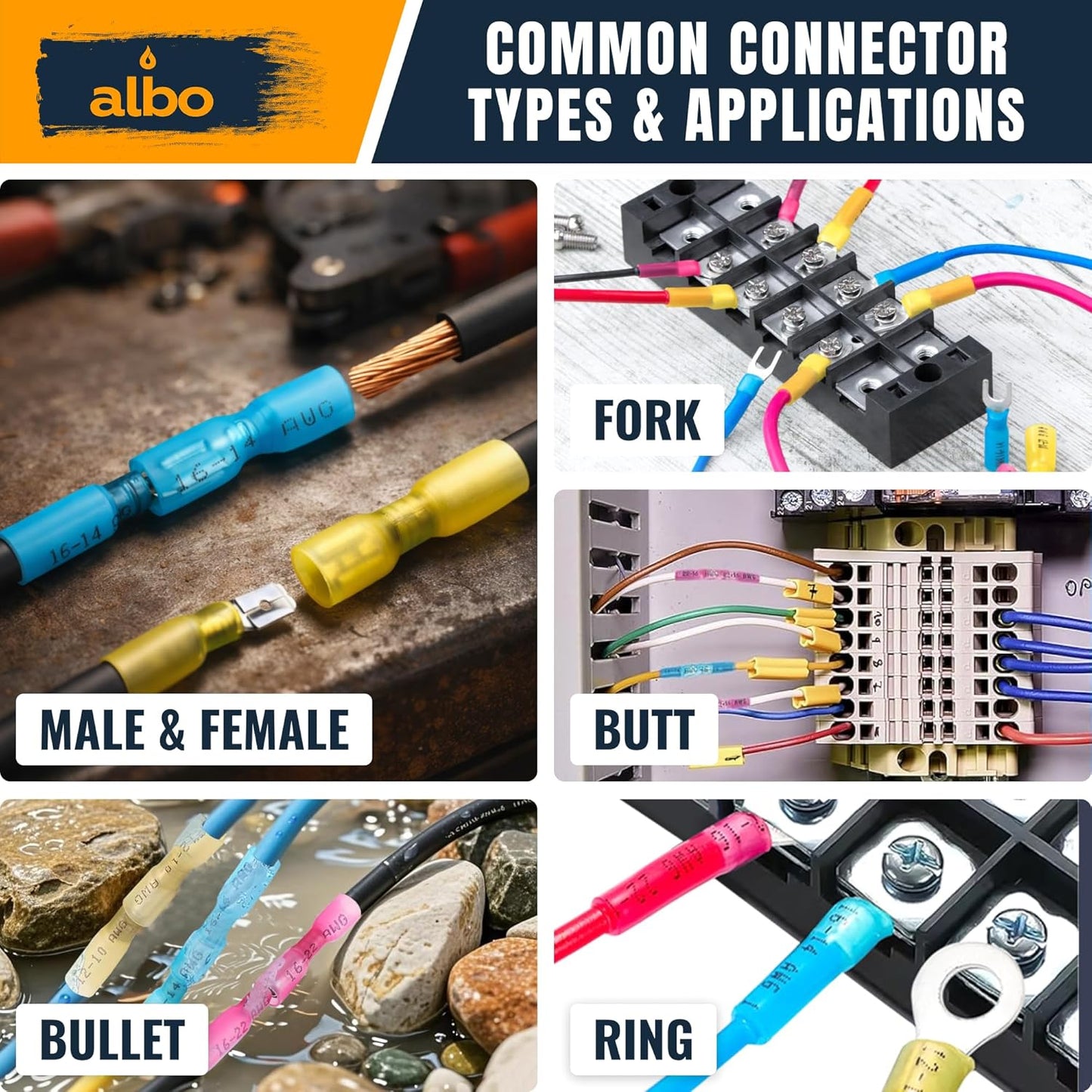 ALBO Electrical Connector Kit 3 Colors / 30 Size Heat Shrink Waterproof Connectors 300pcs