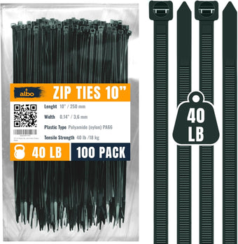 compare product ALBO Green Zip Ties 10 Inch, Nylon Wire Ties for Indoor and Outdoor, Pack 100 pcs