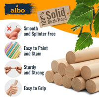 Albo 1" x 36" Birch Wooden Dowel Rods - 5 Pack Natural Craft Sticks for DIY & Woodworking
