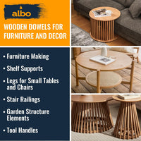 ALBO 1" x 24" Wooden Dowel Rods, Birch Natural Hardwood Rods, 5 pieces