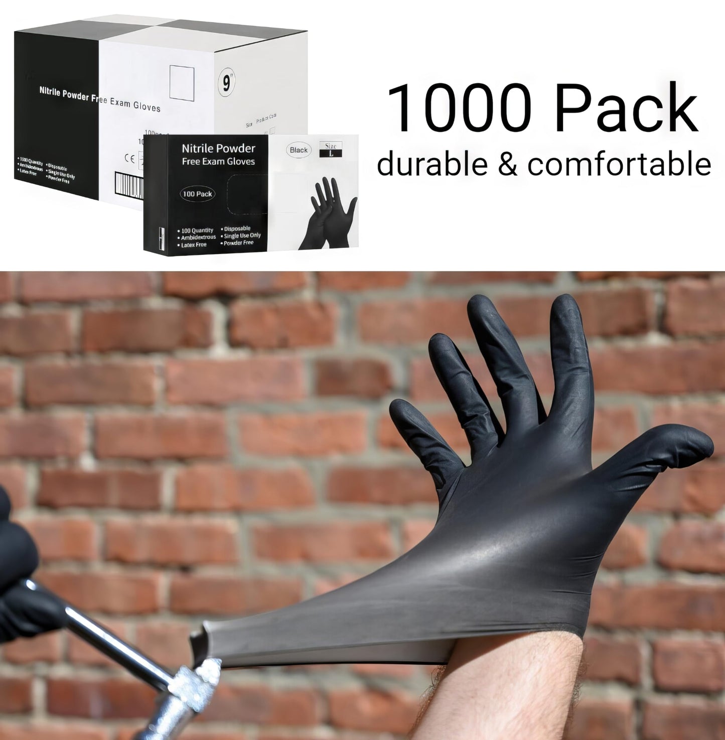 Grevo Disposable 5 & 8 Mil Black Nitrile Gloves S-XL – Heavy Duty Latex & Powder-Free – Textured, Chemical-Resistant (1000 PCS 5 Mil, Medium)