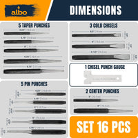 ALBO Punch and Chisel Set 16 PCS Chrome Vanadium Steel