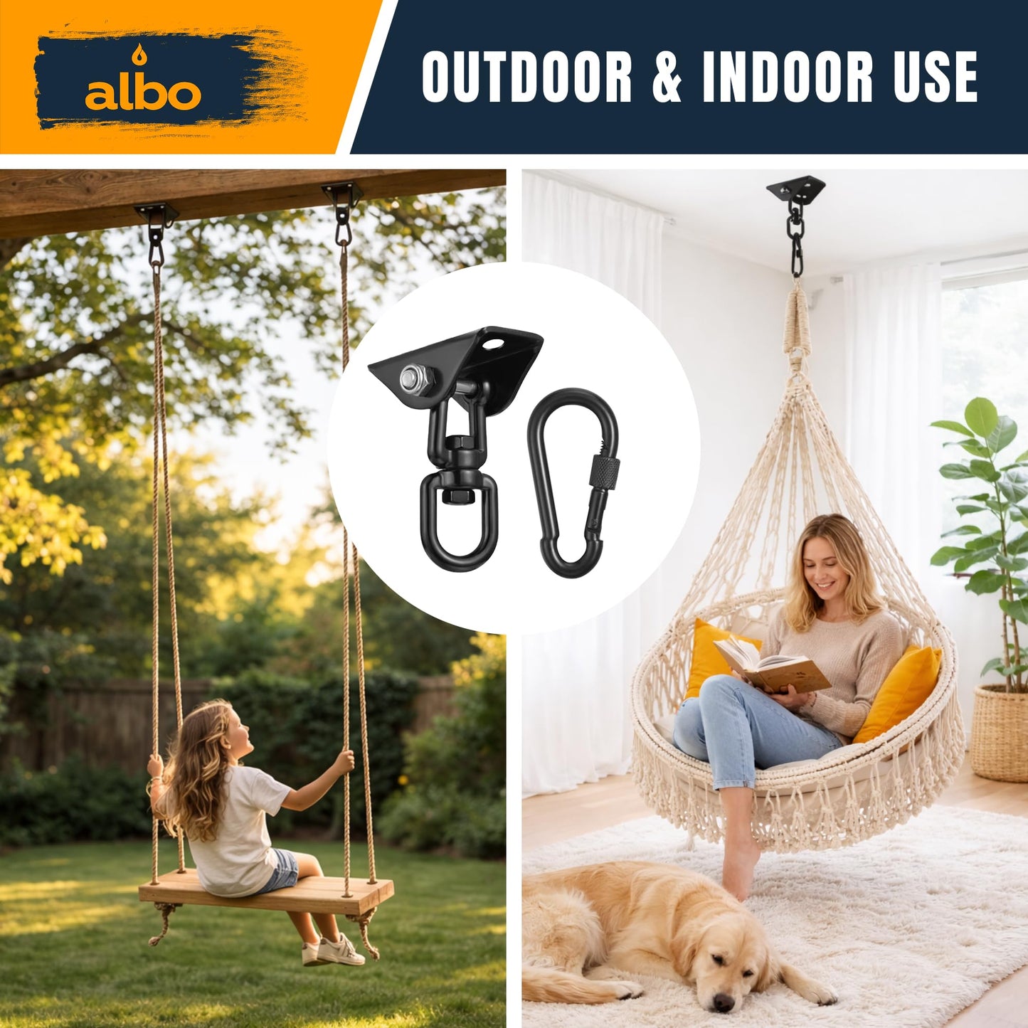 Albo Ceiling Mount Swing Hanger Hook for Hammock Chair & Porch Swing, 1 Piece