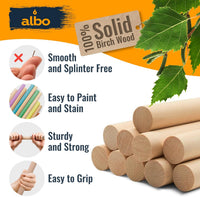 Albo 1" x 36" Birch Wooden Dowel Rods - 10 Pack for Crafts, Furniture & DIY Projects