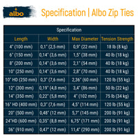 ALBO Zip Ties Black 24 Inch 100 Pack 200 lb, Long Plastic Cable Ties Thick 0,35 Inch Tie Wraps Heavy Duty UV Resistant Nylon Wire Ties for Indoor and Outdoor