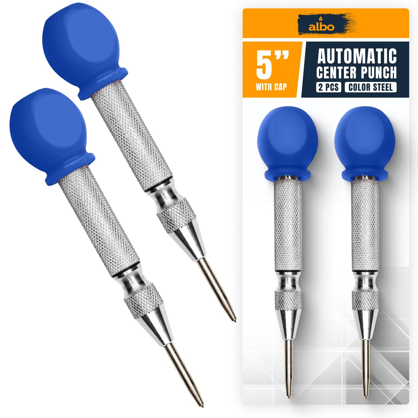 ALBO Automatic Spring Loaded Center Punch Tool for Metal & Wood (2pcs)