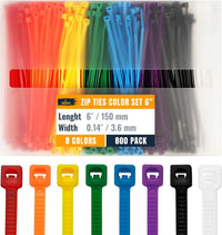 ALBO 800 Pcs. Multicolor Zip Ties, 6 Inch, 40 lb Tensile Strength - Nylon Cable Ties for Home & Office