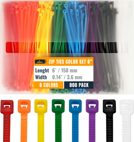 ALBO Zip Ties Multi Colored 6 Inch 800 Pack