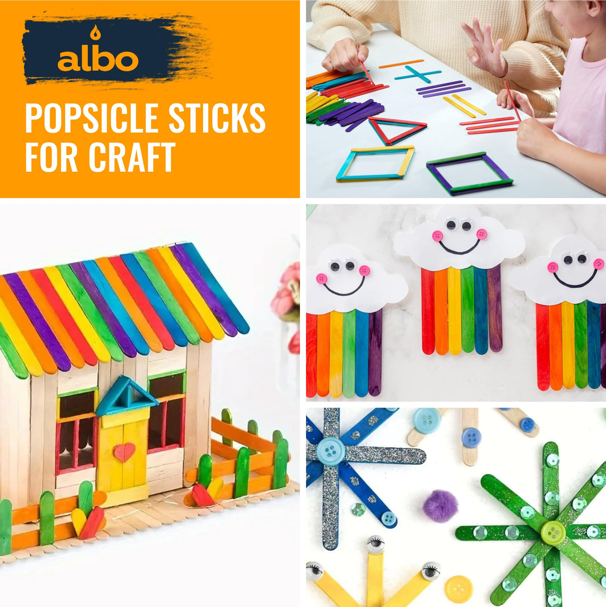ALBO 1000 Pack 6" Colored Wood Popsicle Rainbow Craft Sticks – Lollipop Ice Cream Sticks, Bulk STEM Classroom Art Supplies, DIY Model Building, Wax Hair Removal Applicators, Epoxy Resin Mixing