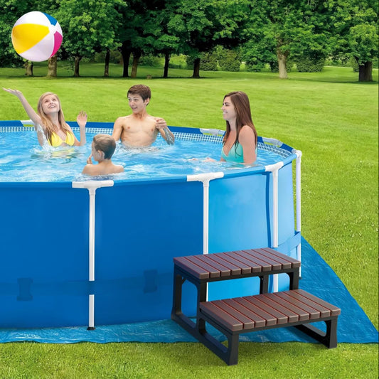 GREVO 2 Tier Slip Resistant Hot Tub Steps, Swim Spa Steps, Jacuzzi Steps, Outdoor Spa Steps, Brown Color